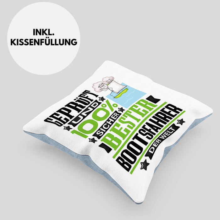 Bootsfahrer Geschenk Lustiger Spruch für Bootsfahrer Geschenkidee Bester Bootsfahrer Der WeltKissen mit Füllung 40x40 (Grau) Blau Trendation