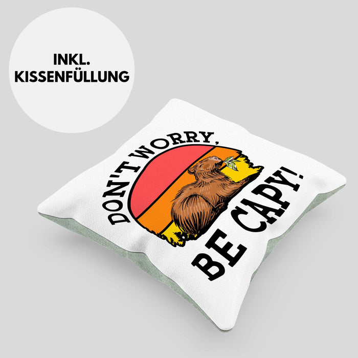 Lustige Kissen mit Füllung 40x40 "Don't Worry Be Cappy" lustiges Geschenk für Capybara-Liebhaber (Grau) Grün Trendation