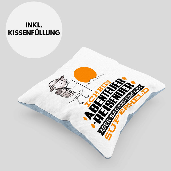 Abenteurreisender Geschenk Kissen mit Füllung 40x40 Ich Bin Abenteurreisender Aber Sag Doch Einfach Superheld Lustige Geschenkdiee für Abenteurreisender (Grau) Blau Trendation