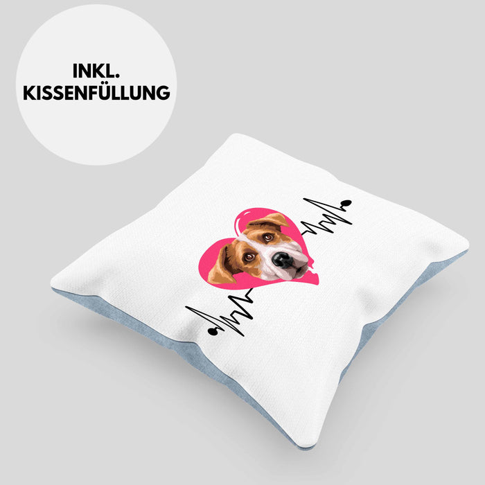 Jack Russel Besitzer Kissen mit Füllung 40x40 Geschenk Lustiger Spruch Geschenkidee Herzschlag Jack Russel (Grau) Blau Trendation