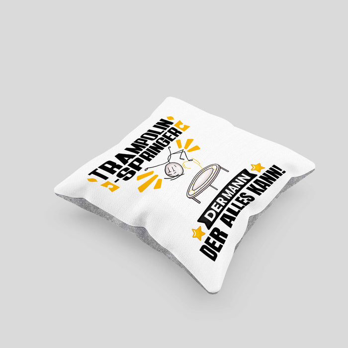 Trampolinspringer Kissen mit Füllung 40x40 Geschenk für Trampolinspringer Der Mann Der Alles Kann Geschenkidee zum Geburtstag (Grau) Grau Trendation