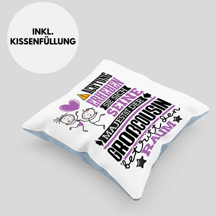 Großcousin Geschenk Kissen mit Füllung 40x40 Lustiger Spruch Erheben Sie Sich Der Großcousin Betritt den Raum (Grau) Blau Trendation