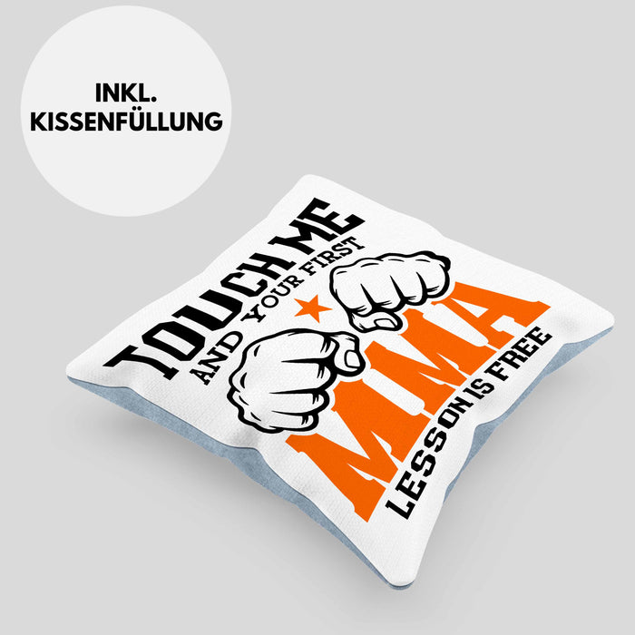 MMA-Kissen mit Füllung 40x40 Geschenk für MMA-Kämpfer Geschenkidee First MMA Lesson (Grau) Blau Trendation