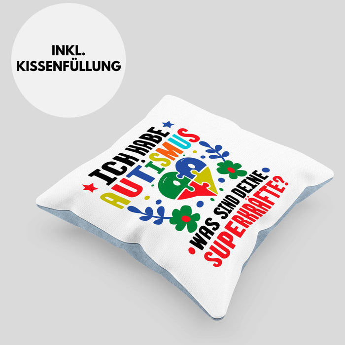 Autismus Kissen mit Füllung 40x40 Geschenk Autist Geschenkidee Ich Habe Autismus Was Sind Deine Superkräfte (Grau) Blau Trendation