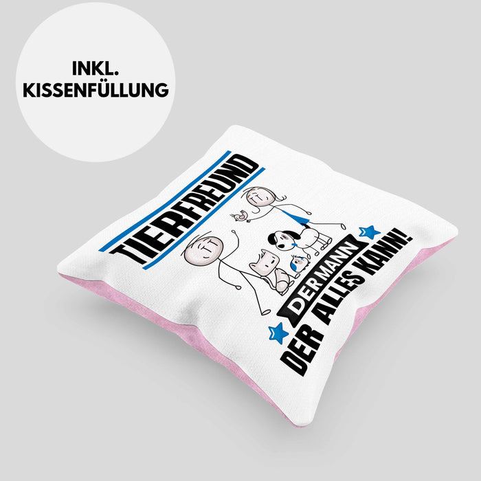 Tierfreund Kissen mit Füllung 40x40 Geschenk für Tierfreund Der Mann Der Alles Kann Geschenkidee zum Geburtstag (Grau) Rosa Trendation