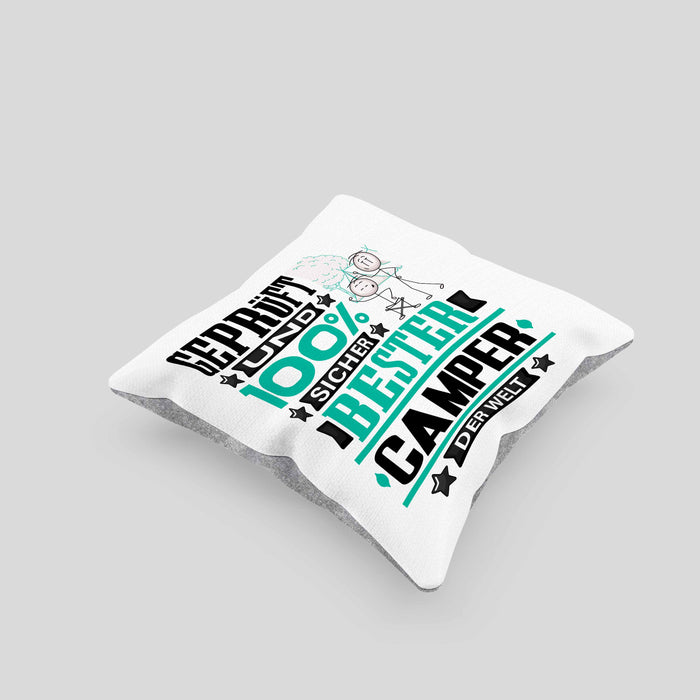 Camper Geschenk Lustiger Spruch für Camper Geschenkidee Bester Camper Der WeltKissen mit Füllung 40x40 (Grau) Grau Trendation