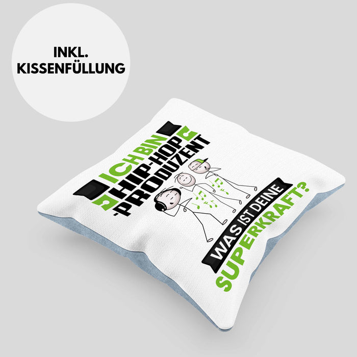 Hip-Hop-Produzent Kissen mit Füllung 40x40 Geschenk für Hip-Hop-Produzent Geburtstag Lustiger Spruch Was Ist Deine Superkraft (Grau) Blau Trendation