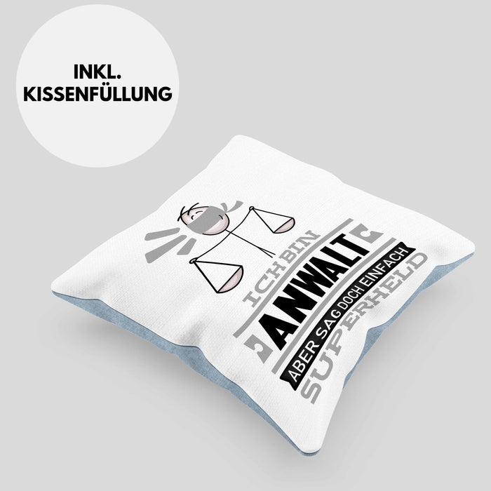 Anwalt Geschenk Kissen mit Füllung 40x40 Ich Bin Anwalt Aber Sag Doch Einfach Superheld Lustige Geschenkdiee für Anwalt (Grau) Blau Trendation