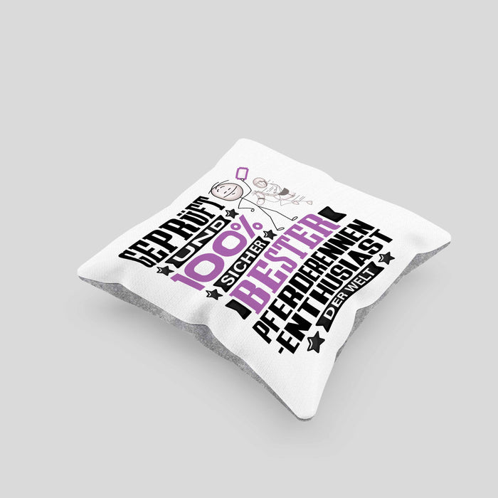 Pferderennen-Enthusiast Geschenk Lustiger Spruch für Pferderennen-Enthusiast Geschenkidee Bester Pferderennen-Enthusiast Der WeltKissen mit Füllung 40x40 (Grau) Grau Trendation
