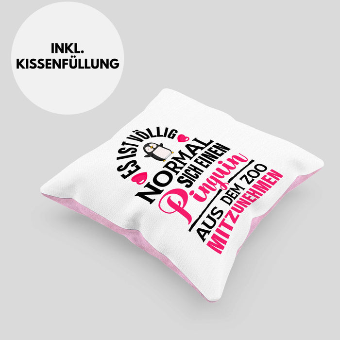 Pinguin Geschenk Kissen mit Füllung 40x40 Kinder Liebe Spruch Kollegin Freundin Pinguin Liebhaber Lustig (Grau) Rosa Trendation