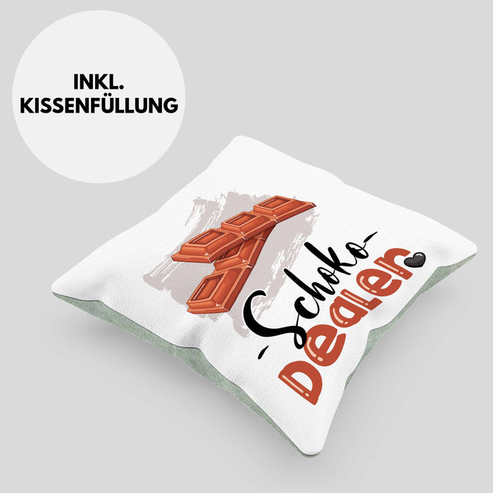Schoko Dealer Kissen mit Füllung 40x40 Geschenk für Schokoladenverkäufer Geburtstag Spruch Geschenkidee (Grau) Grün Trendation