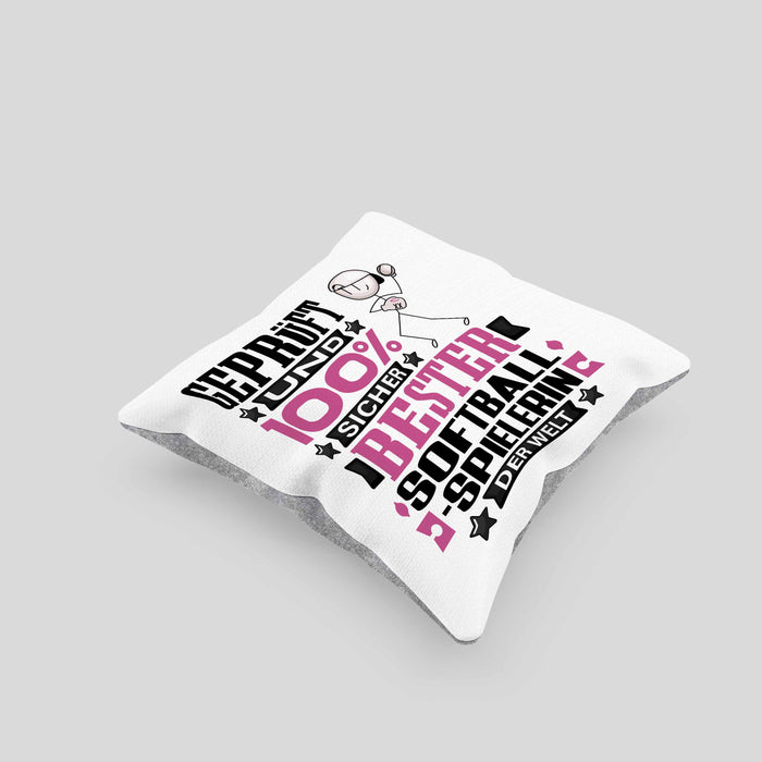 Softballspielerin Geschenk Lustiger Spruch für Softballspielerin Geschenkidee Bester Softballspielerin Der WeltKissen mit Füllung 40x40 (Grau) Grau Trendation