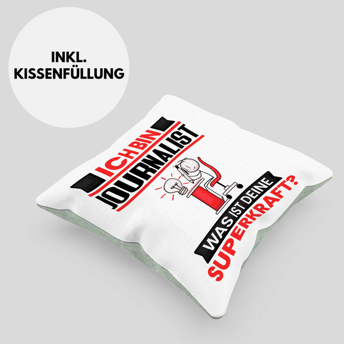 Journalist Kissen mit Füllung 40x40 Geschenk für Journalist Geburtstag Lustiger Spruch Was Ist Deine Superkraft (Grau) Grün Trendation