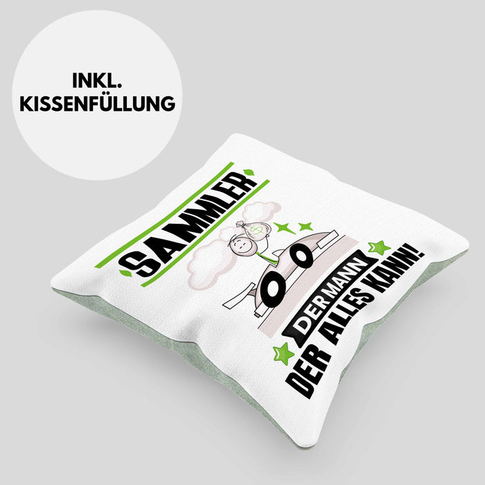 Sammler Kissen mit Füllung 40x40 Geschenk für Sammler Der Mann Der Alles Kann Geschenkidee zum Geburtstag (Grau) Grün Trendation