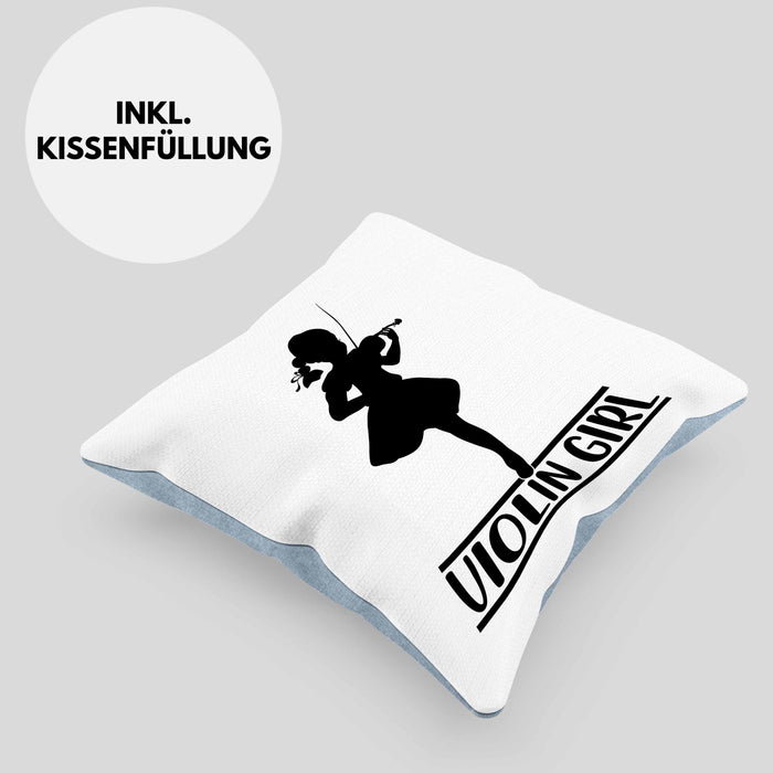 Geigenspieler Geschenk Kissen mit Füllung 40x40 Geigenspielerin Geigen Spruch Violin Girl (Grau) Blau Trendation