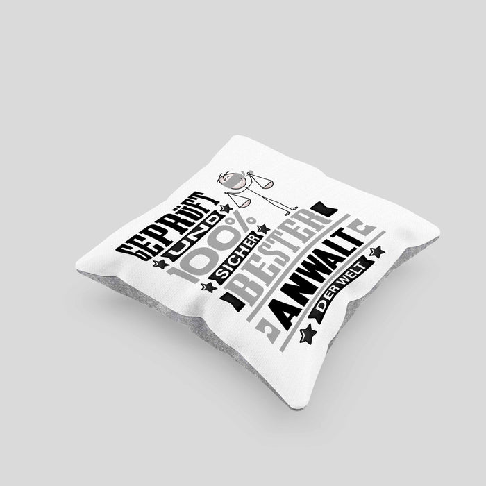 Anwalt Geschenk Lustiger Spruch für Anwalt Geschenkidee Bester Anwalt Der WeltKissen mit Füllung 40x40 (Grau) Grau Trendation
