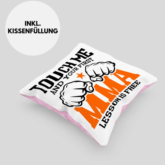 MMA-Kissen mit Füllung 40x40 Geschenk für MMA-Kämpfer Geschenkidee First MMA Lesson (Grau) Rosa Trendation