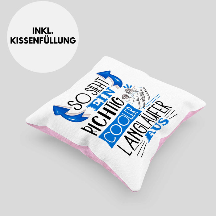 So Sieht Ein Richtig Cooler Langläufer Aus Geschenk Kissen mit Füllung 40x40 Lustiger Spruch Geschenkidee (Grau) Rosa Trendation
