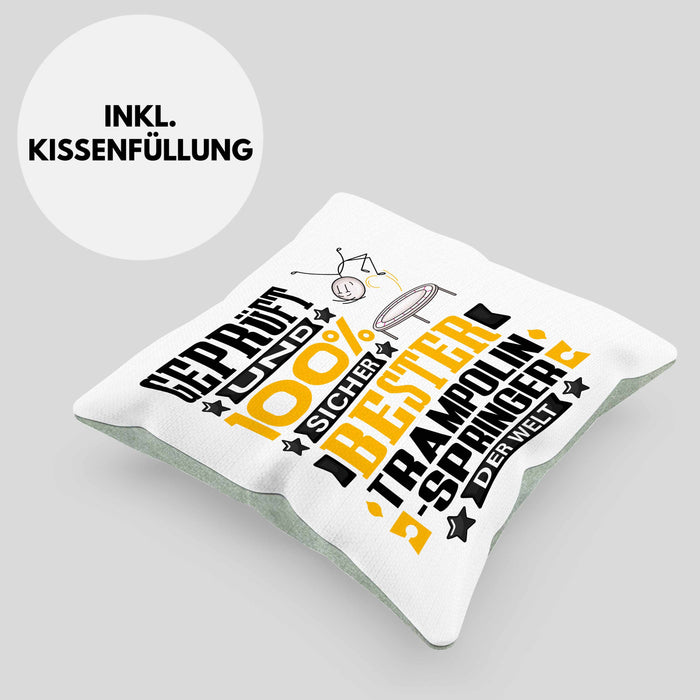 Trampolinspringer Geschenk Lustiger Spruch für Trampolinspringer Geschenkidee Bester Trampolinspringer Der WeltKissen mit Füllung 40x40 (Grau) Grün Trendation