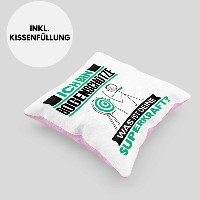 Bogenschütze Kissen mit Füllung 40x40 Geschenk für Bogenschütze Geburtstag Lustiger Spruch Was Ist Deine Superkraft (Grau) Rosa Trendation