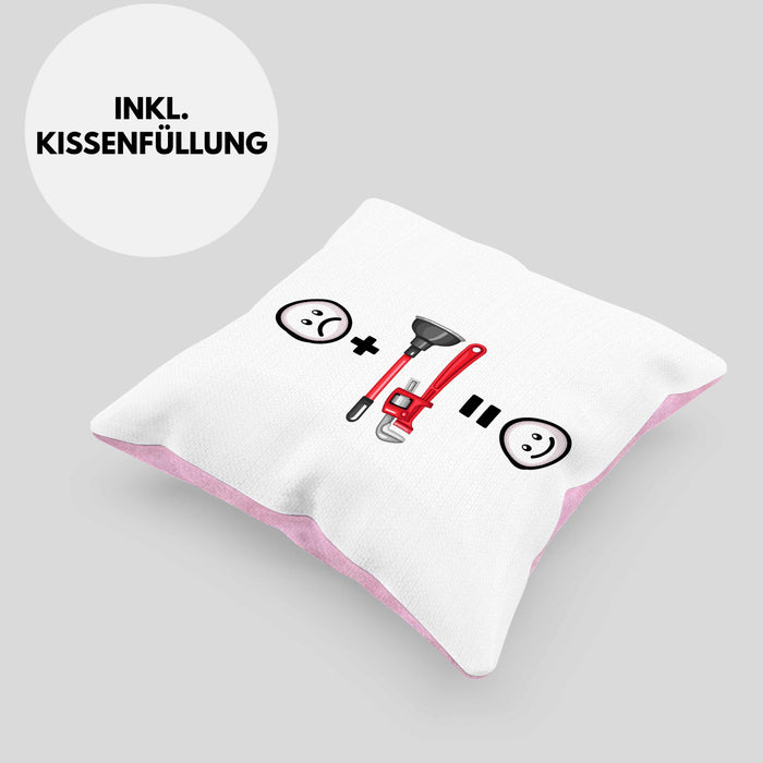 Klempner Kissen mit Füllung 40x40 Geschenk für Klepmner :( + Klostopfen = :) Lustige Geschenkidee Geburtstag (Grau) Rosa Trendation