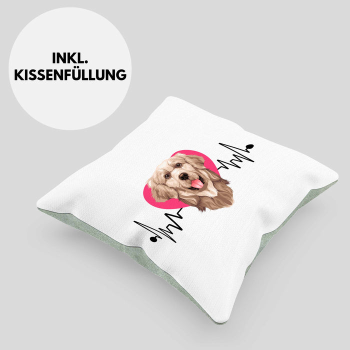 Golden Retriever Besitzer Kissen mit Füllung 40x40 Geschenk Lustiger Spruch Geschenkidee Herzschlag Golden Retriever (Grau) Grün Trendation