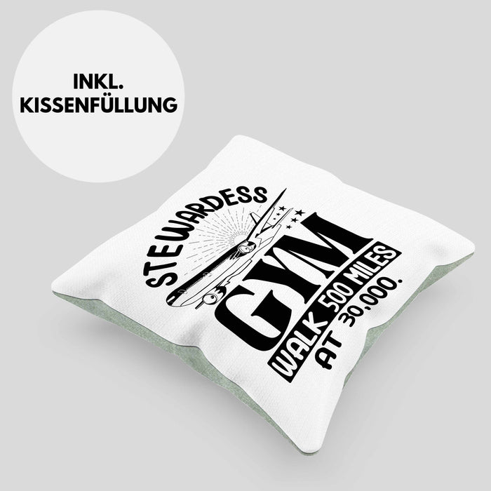 Stewardess Kissen mit Füllung 40x40 Geschenk Flight Attendant Flugbegleiter Geschenkidee (Grau) Grün Trendation
