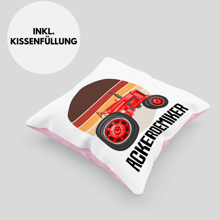 Ackerdemiker Kissen mit Füllung 40x40 Geschenk für Landwirt Geschenkidee Bauer Landwirtin Bauernhof Acker (Grau) Rosa Trendation