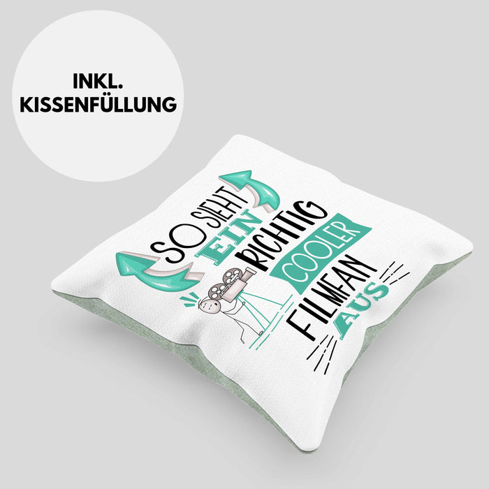 So Sieht Ein Richtig Cooler Filmfan Aus Geschenk Kissen mit Füllung 40x40 Lustiger Spruch Geschenkidee (Grau) Grün Trendation