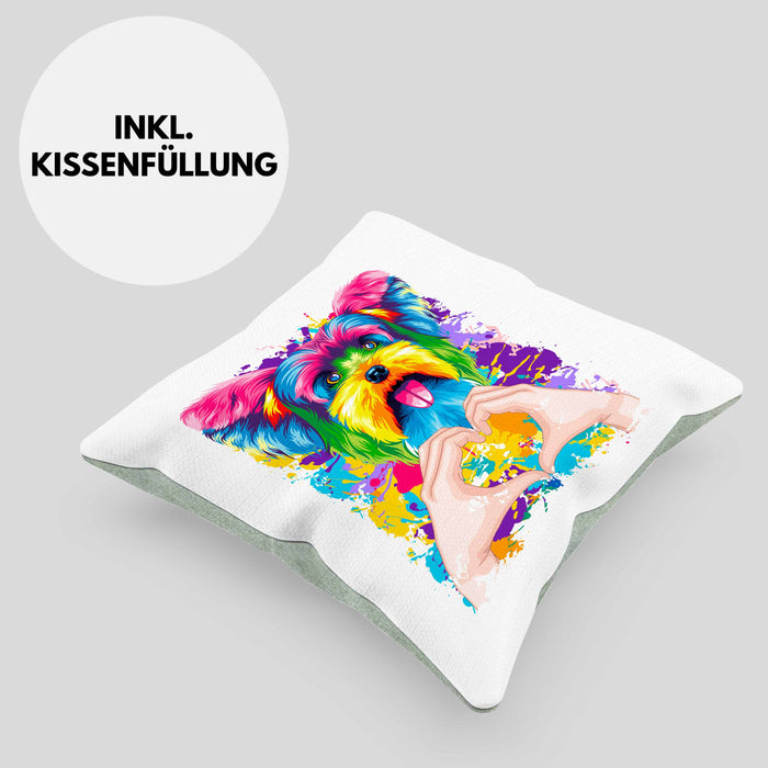 Yorkie Besitzer Farbe Love Kissen mit Füllung 40x40 Geschenk Lustiger Spruch Geschenkidee Yorkie Besitzerin (Grau) Grün Trendation