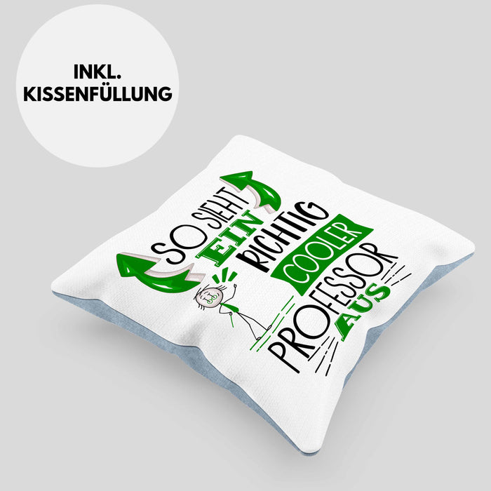 Professor Kissen mit Füllung 40x40 Geschenk So Sieht Ein RIchtig Cooler Professor Aus Geschenkidee Lustiger Spruch Geburtstag (Grau) Blau Trendation