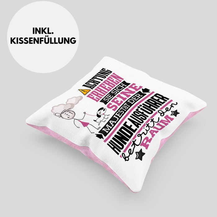 Hundeausführer Geschenk Kissen mit Füllung 40x40 Lustiger Spruch Erheben Sie Sich Der Hundeausführer Betritt den Raum (Grau) Rosa Trendation