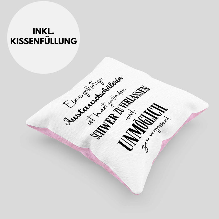 Austauschschülerin Abschied Geschenk Kissen mit Füllung 40x40 Abschiedsgeschenk für Austauschschülerin Hart Zu Finden Schwer Zu Verlassen (Grau) Rosa Trendation