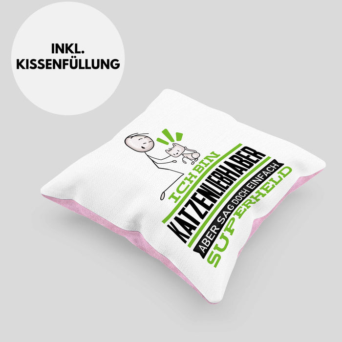 Katzenliebhaber Geschenk Kissen mit Füllung 40x40 Ich Bin Katzenliebhaber Aber Sag Doch Einfach Superheld Lustige Geschenkdiee für Katzenliebhaber (Grau) Rosa Trendation