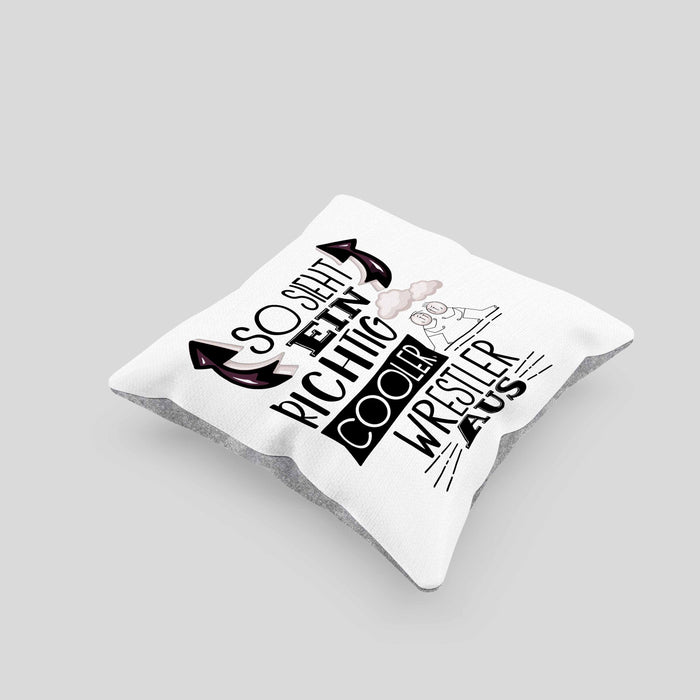 So Sieht Ein Richtig Cooler Wrestler Aus Geschenk Kissen mit Füllung 40x40 Lustiger Spruch Geschenkidee (Grau) Grau Trendation