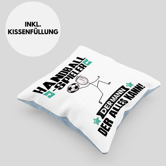 Handballspieler Kissen mit Füllung 40x40 Geschenk für Handballspieler Der Mann Der Alles Kann Geschenkidee zum Geburtstag (Grau) Blau Trendation