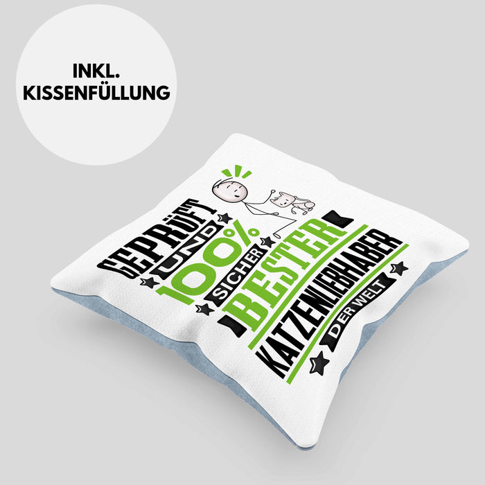 Katzenliebhaber Geschenk Lustiger Spruch für Katzenliebhaber Geschenkidee Bester Katzenliebhaber Der WeltKissen mit Füllung 40x40 (Grau) Blau Trendation