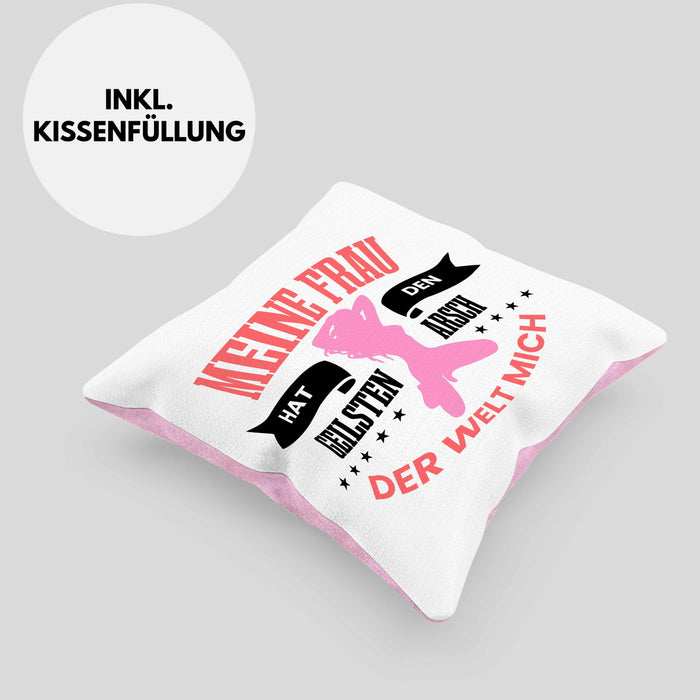 Lustige Kissen mit Füllung 40x40 "Meine Frau Hat Den Geilsten Arsch Der Welt - Mich" Witziges Geschenk für den Partner (Grau) Rosa Trendation