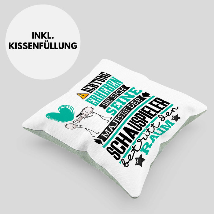 Schauspieler Geschenk Kissen mit Füllung 40x40 Lustiger Spruch Erheben Sie Sich Der Schauspieler Betritt den Raum (Grau) Grün Trendation