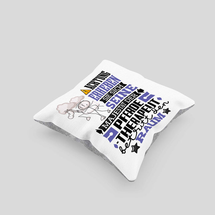 Pferdetherapeut Geschenk Kissen mit Füllung 40x40 Lustiger Spruch Erheben Sie Sich Der Pferdetherapeut Betritt den Raum (Grau) Grau Trendation