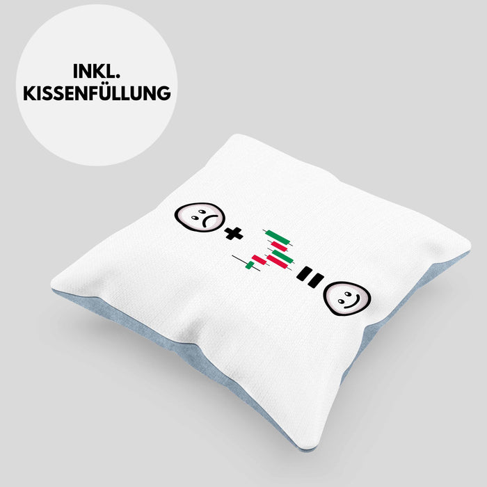 Daytrader Kissen mit Füllung 40x40 Geschenk für Aktien Börse Trading Lustige Geschenkidee :( + Aktien Kurse = :) Geburtstag (Grau) Blau Trendation