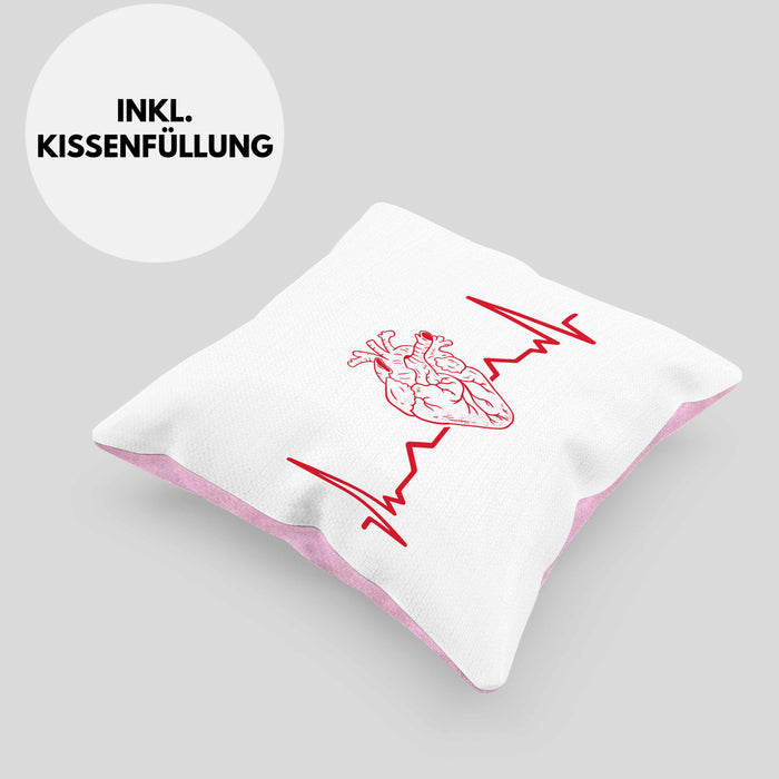 Kardiologe Geschenk Kissen mit Füllung 40x40 Herzschlag Ekg Herz Kardiologie (Grau) Rosa Trendation