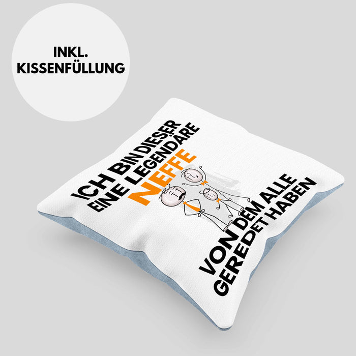 Neffe Geschenk Kissen mit Füllung 40x40 Lustige Geschenkidee Geburtstag für Neffe Ich Bin Dieser Legendäre Neffe Von Dem Alle Geredet Haben (Grau) Blau Trendation