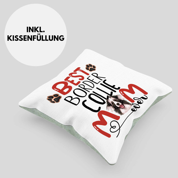 Border Collies Mom Besitzerin Kissen mit Füllung 40x40 Geschenk Lustiger Spruch Geschenkidee Besitzerin Border Collies Mama (Grau) Grün Trendation