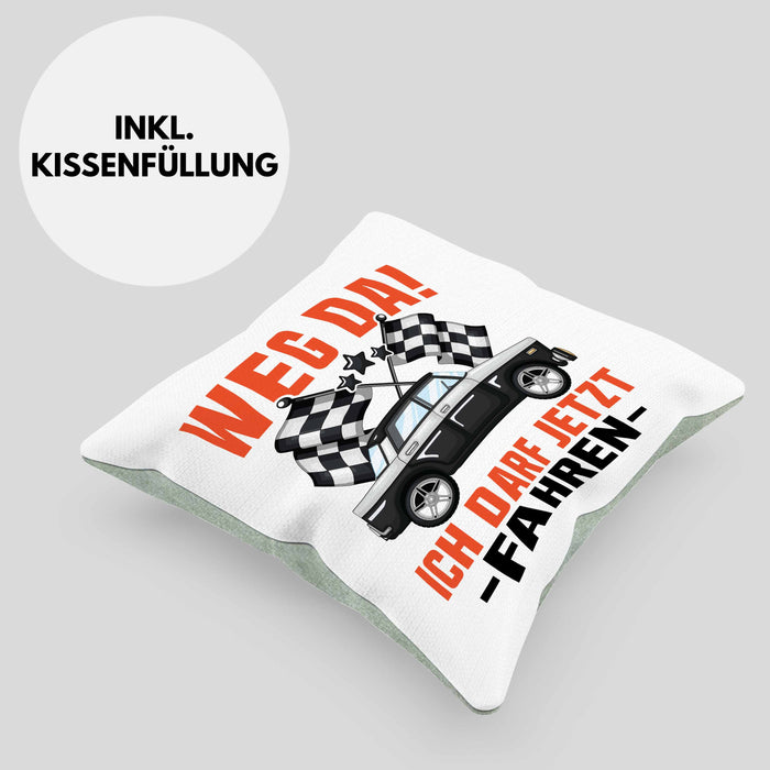 Führerschein Bestanden Geschenk Kissen mit Füllung 40x40 Bestandener Führerschein Weg Da Ich Darf Jetzt Fahren Fahrschule (Grau) Grün Trendation