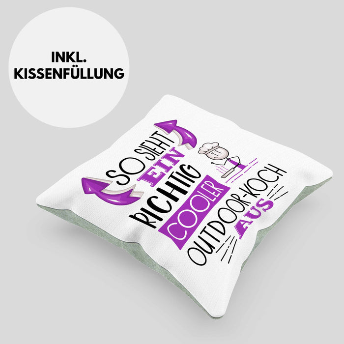 So Sieht Ein Richtig Cooler Outdoor-Koch Aus Kissen mit Füllung 40x40 Geschenk für Outdoor-Koch Geburtstag Geschenkdiee (Grau) Grün Trendation