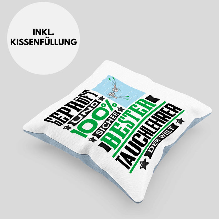 Tauchlehrer Geschenk Lustiger Spruch für Tauchlehrer Geschenkidee Bester Tauchlehrer Der WeltKissen mit Füllung 40x40 (Grau) Blau Trendation