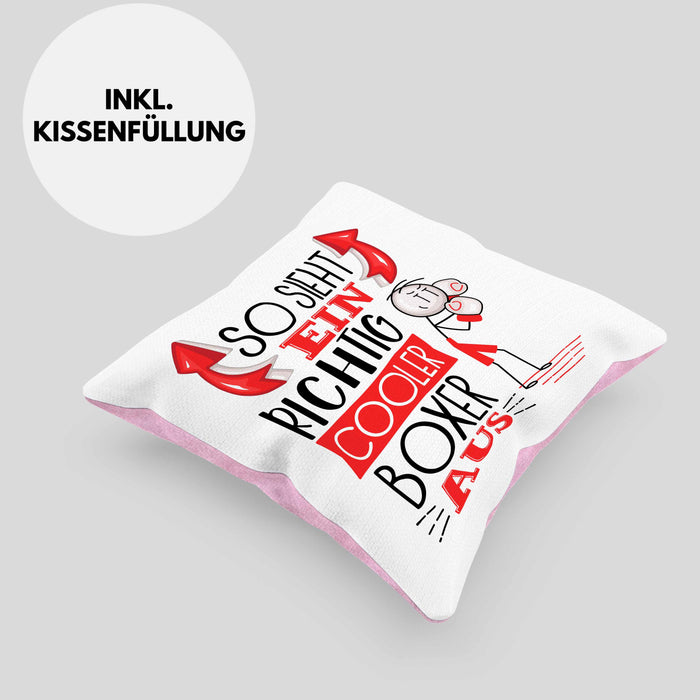 Boxer Kissen mit Füllung 40x40 Geschenk So Sieht Ein Richtig Cooler Boxer Aus Geschenkidee Spruch Lustig (Grau) Rosa Trendation