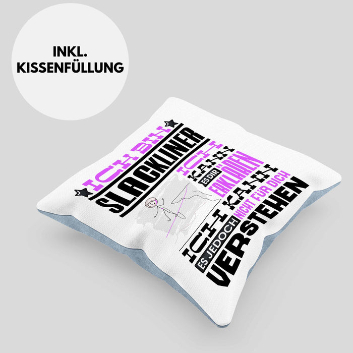 Slackliner Geschenk Kaffee-Kissen mit Füllung 40x40 Geschenkidee für Slackliner Ich Bin Slackliner Ich Kann Es Dir Erklären Jedoch Nicht Für Dich Verstehen Spruch Lustig (Grau) Blau Trendation