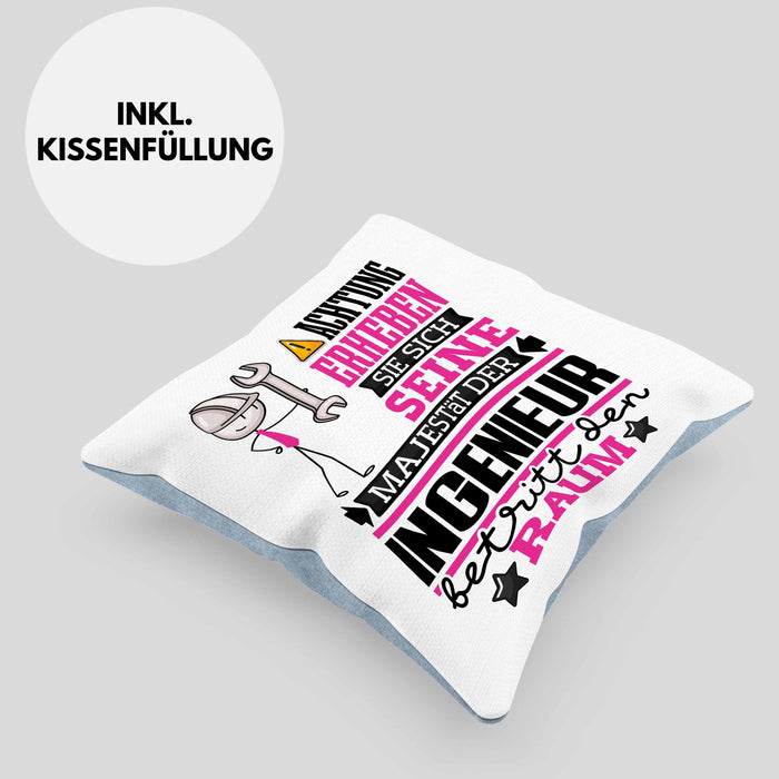 Ingenieur Geschenk Kissen mit Füllung 40x40 Lustiger Spruch Erheben Sie Sich Der Ingenieur Betritt den Raum (Grau) Blau Trendation